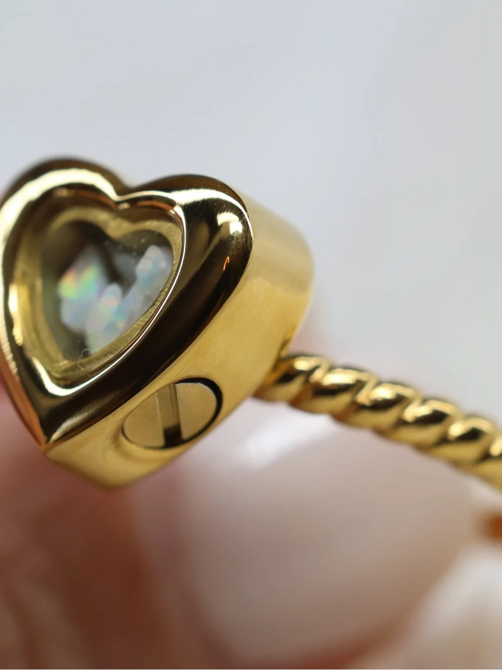 NWT Urn Ring, Gold Heart Ring with Opal-Look Inset - Still miss you Engraved Ash